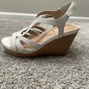 Me Too Cream and Brown Wedge Sandals